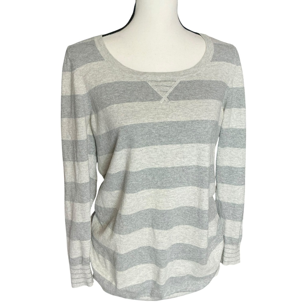 Old Navy Grey Striped Maternity Sweater Women Large Ruched Scoop Neck Sleeve